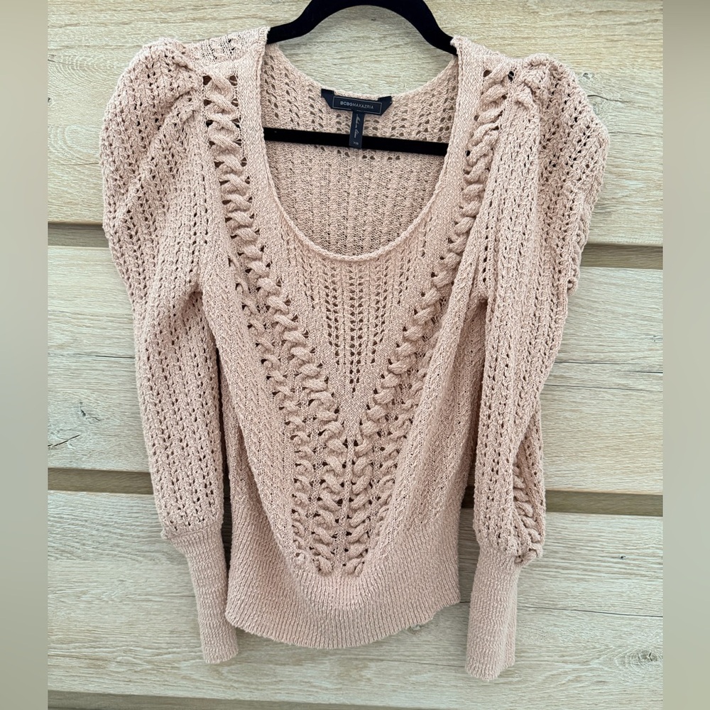 BCBGMaxAzria Light Pink Scoop Neck Knit Sweater XS